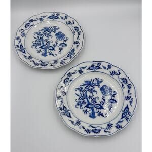 Danube 1950's Blue Onion Blue & White 2pc Salad Plate Set Ribbon Hallmark Logo